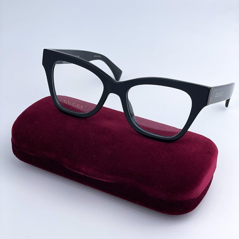 NEW Gucci GG1133O 001 Shiny Black Cat Eye Women LOGO Eyeglasses